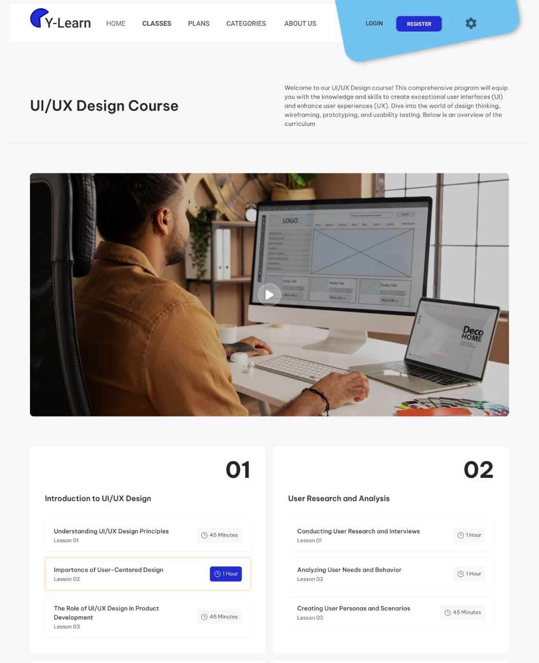 Y-Learn Classes Page