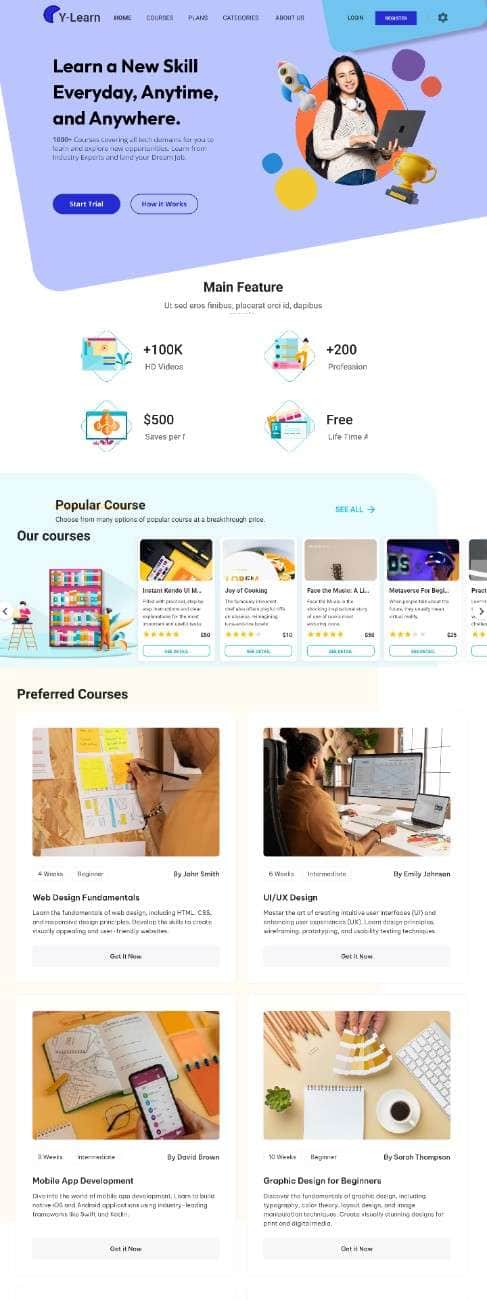 Y-learn Home page part 2