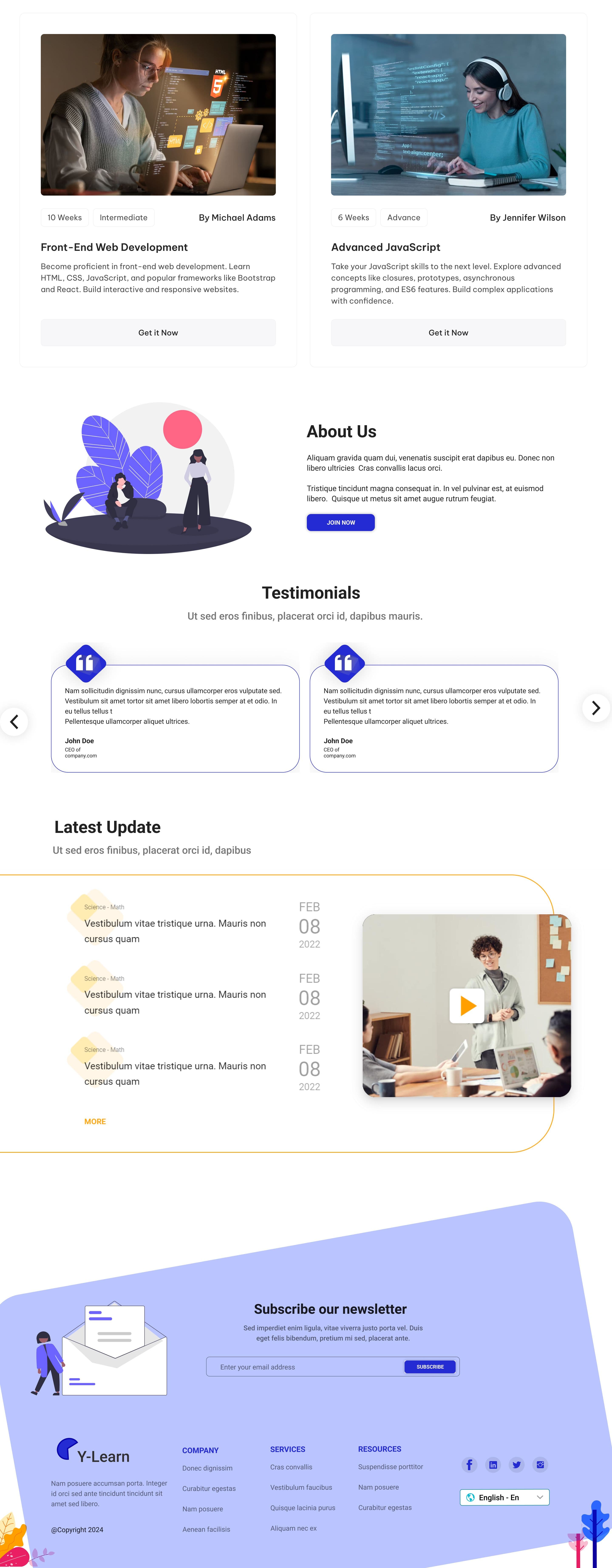 Y-learn Home page part 2