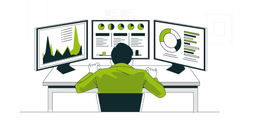 Image represents monitoring and testing with a desktop and notepad