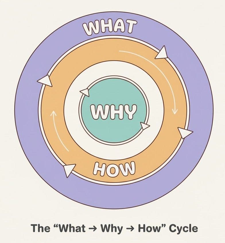 A 3-layer infographic or circular diagram showing “What → Why → How” flow.