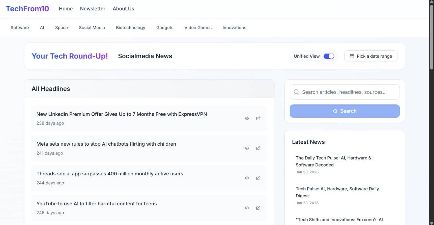 SocialMedia News Page