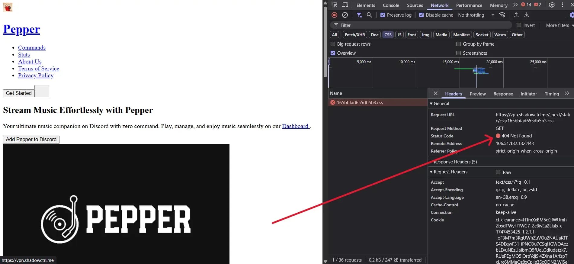 Scroonshot showing html webpage without CSS and JS
